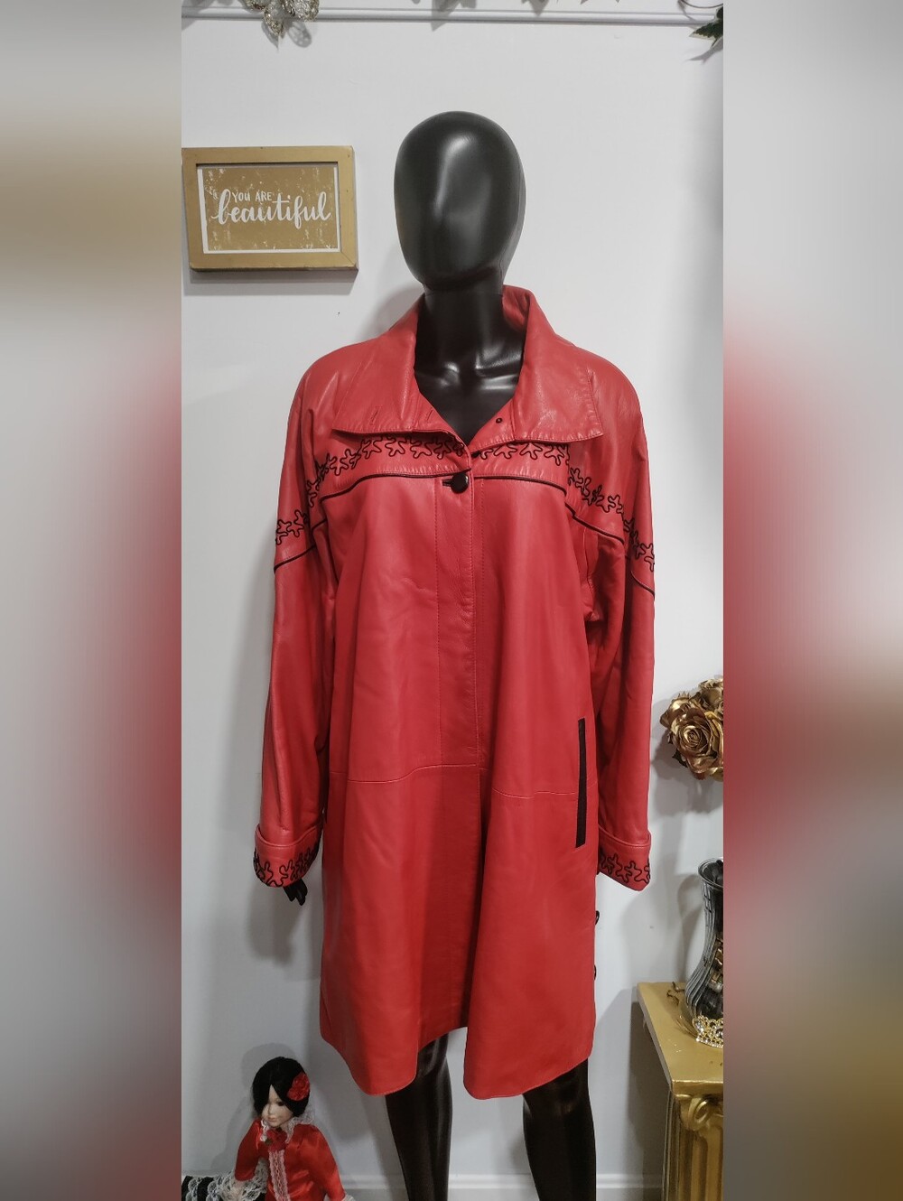 Vintage Kluger Furs Red Leather Swing Coat Tagged M Oversized XL XXL Fit